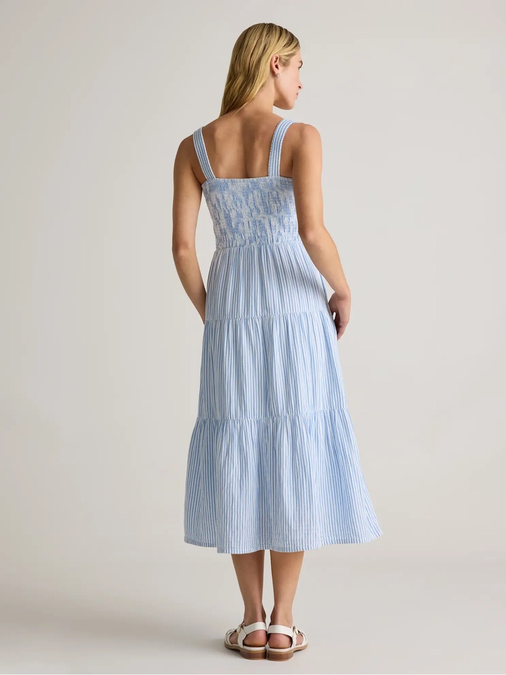 Quince Light Blue Striped Smocked Midi Sundress - Picture 6 of 15